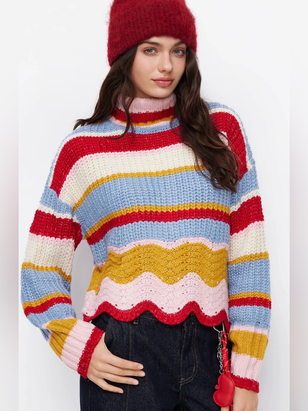 NWT - Cider Striped Turtleneck w Scalloped Hem - Oversized.